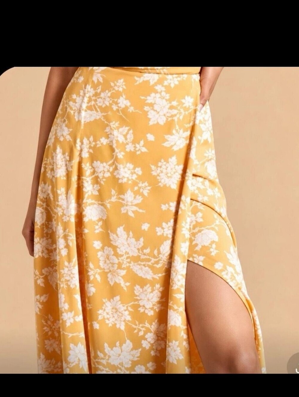 Abercrombie & Fitch Yellow Floral Satin Maxi Skirt XS Thigh Slit Bias Slip Skirt